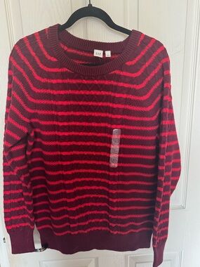 GAP Burgundy and Red Striped Crewneck Sweater